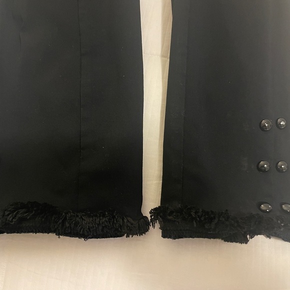 Bar III black ankle length pants. Fringe bottom pant leg w/decorative buttons. - Picture 2 of 6